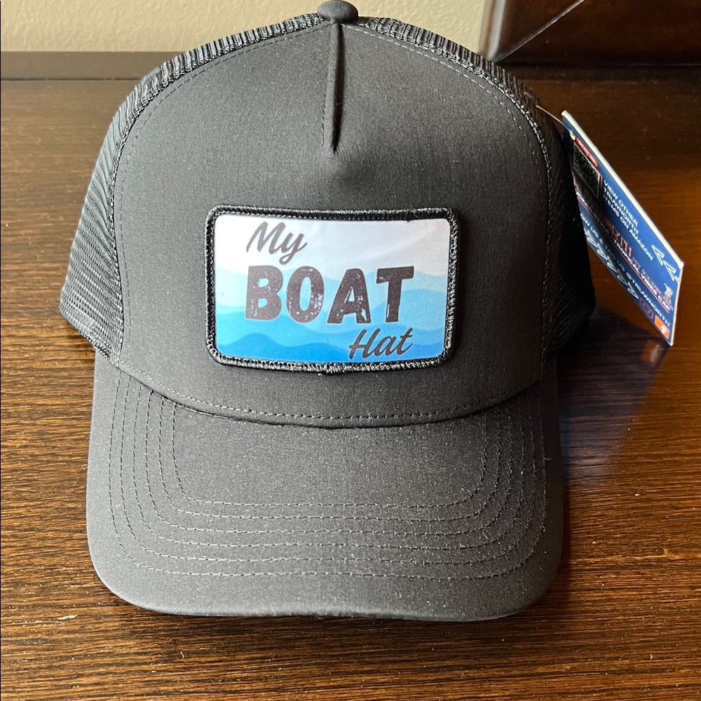 Black Trucker Hat with Boat Patch